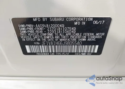 2018 Subaru Wrx Limited from USA, damaged, VIN JF1VA1H66J9805540